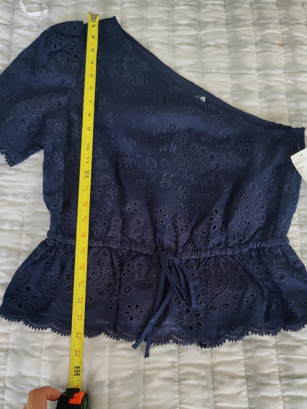 New!Polo Ralph Lauren Broderie Anglaise Navy One-Shoulder Eyelet Peplum Top Y2K - Picture 15 of 15